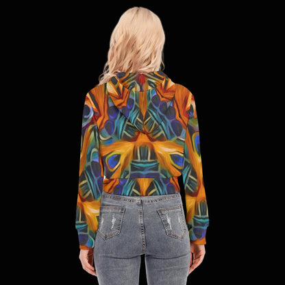 “Exotic Rhythms” Women's Crop Top Hoodie With Zipper Closure