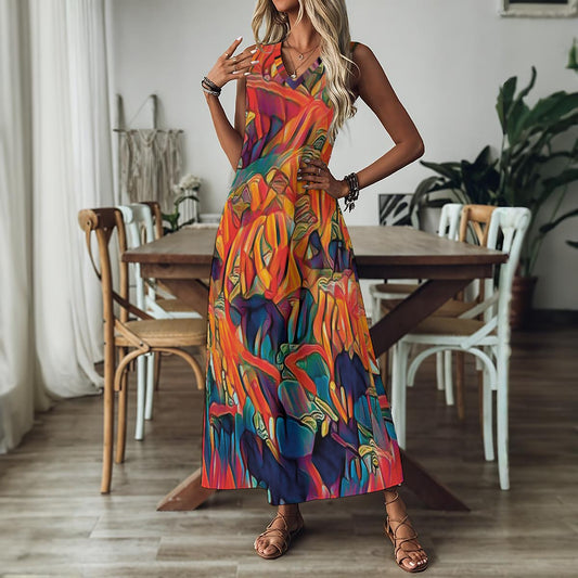 “ Chromatic Fusion Dress ” V-Neck Long Dress