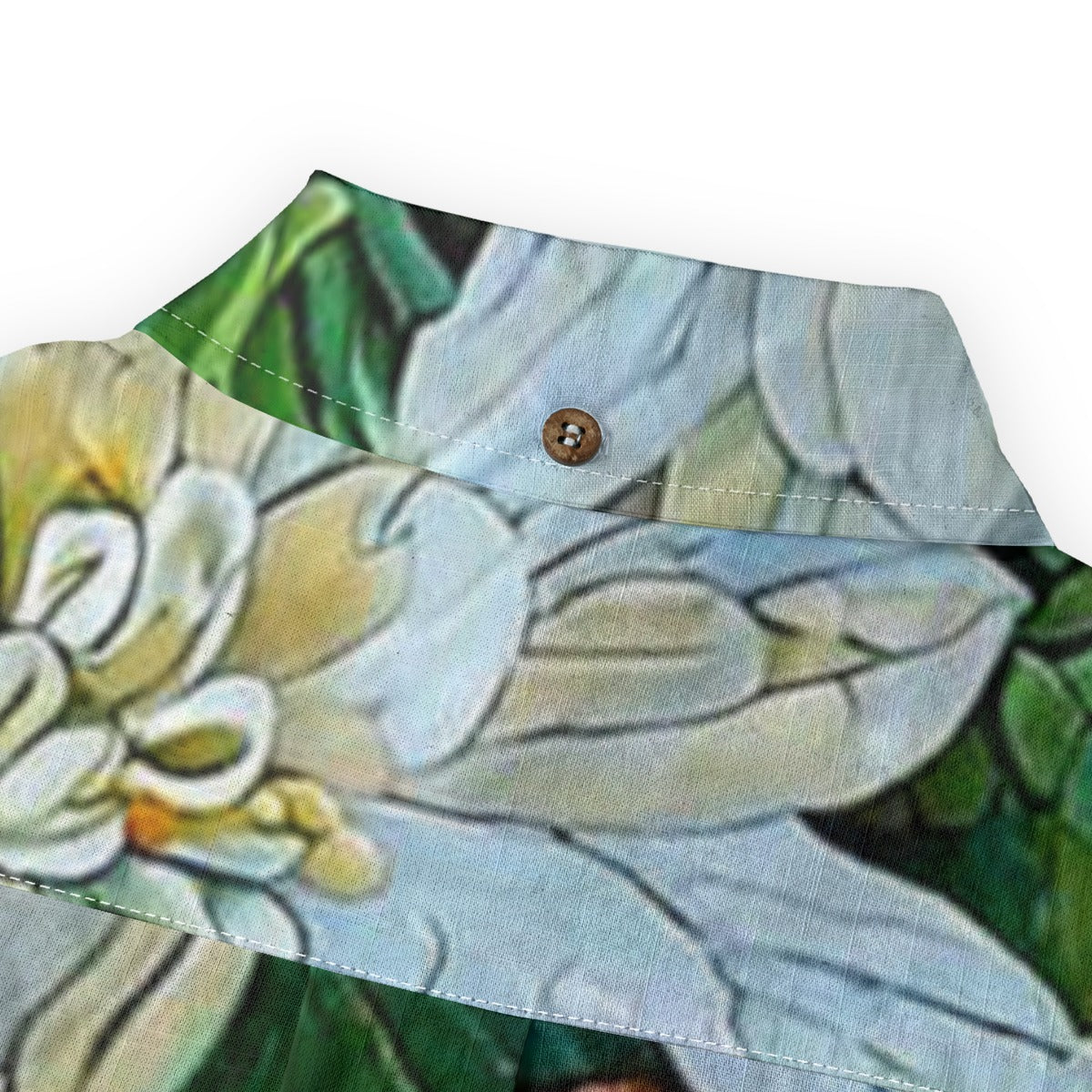 “White Floral Medley” Men's Casual Lapel Long Sleeve Shirt|125GSM Cotton