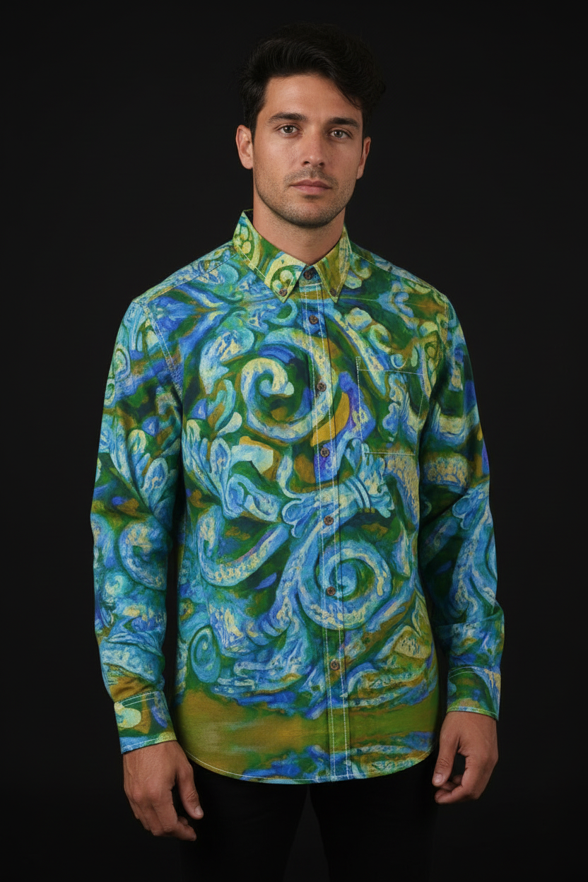 “Arcadia” Men's Casual Lapel Long Sleeve Shirt|125GSM Cotton