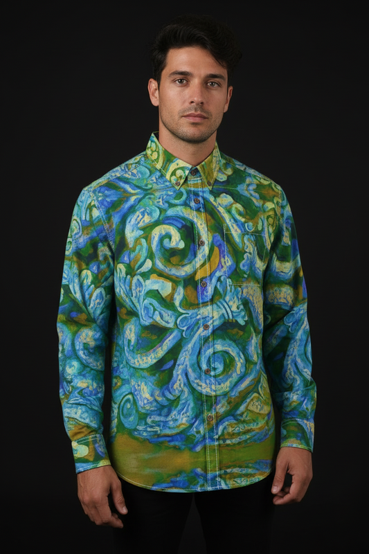 “Arcadia” Men's Casual Lapel Long Sleeve Shirt|125GSM Cotton