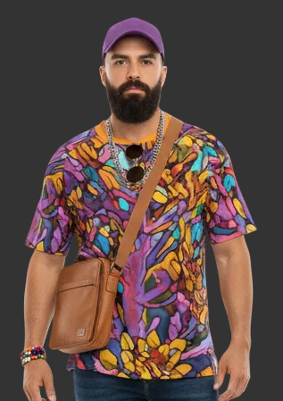 “Mosaic Pulse” Men's Raglan Sleeve T-shirt With Button Closure