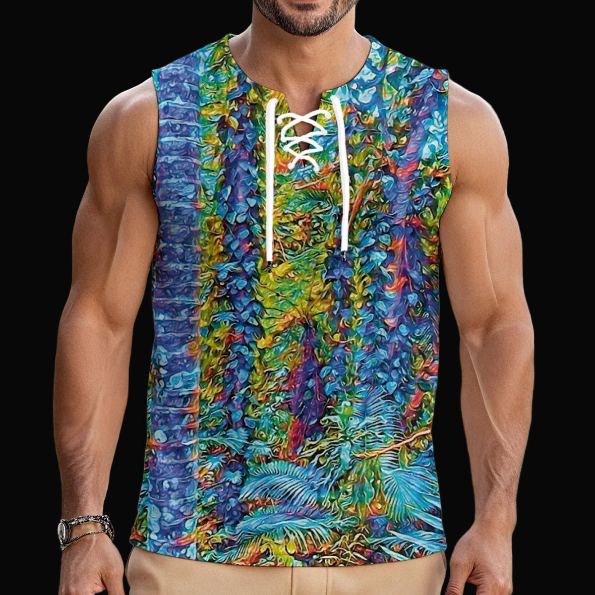“Flouro Jungle” Men's Tank Top With Drawstring
