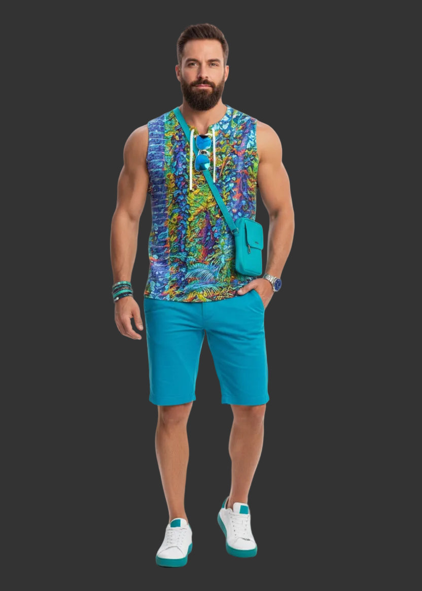 “Flouro Jungle” Men's Tank Top With Drawstring