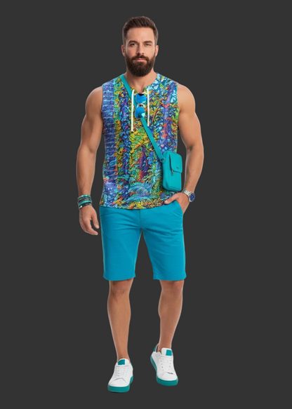 “Flouro Jungle” Men's Tank Top With Drawstring