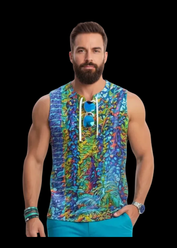 “Flouro Jungle” Men's Tank Top With Drawstring
