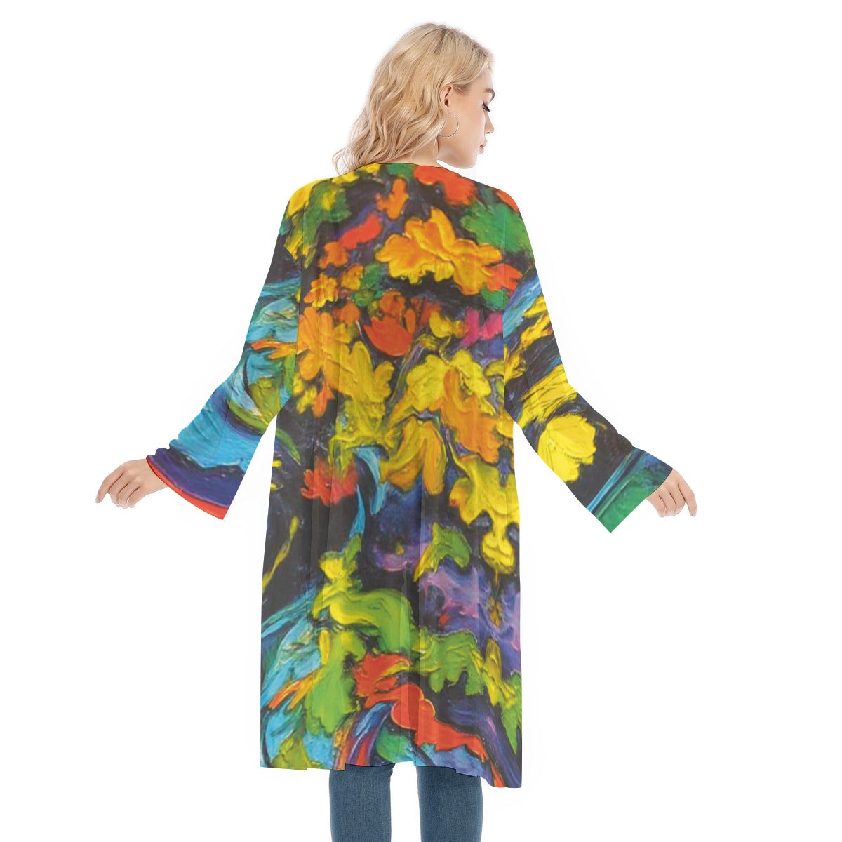 “Spring Impasto” Women's Long Sleeve Mesh Cardigan