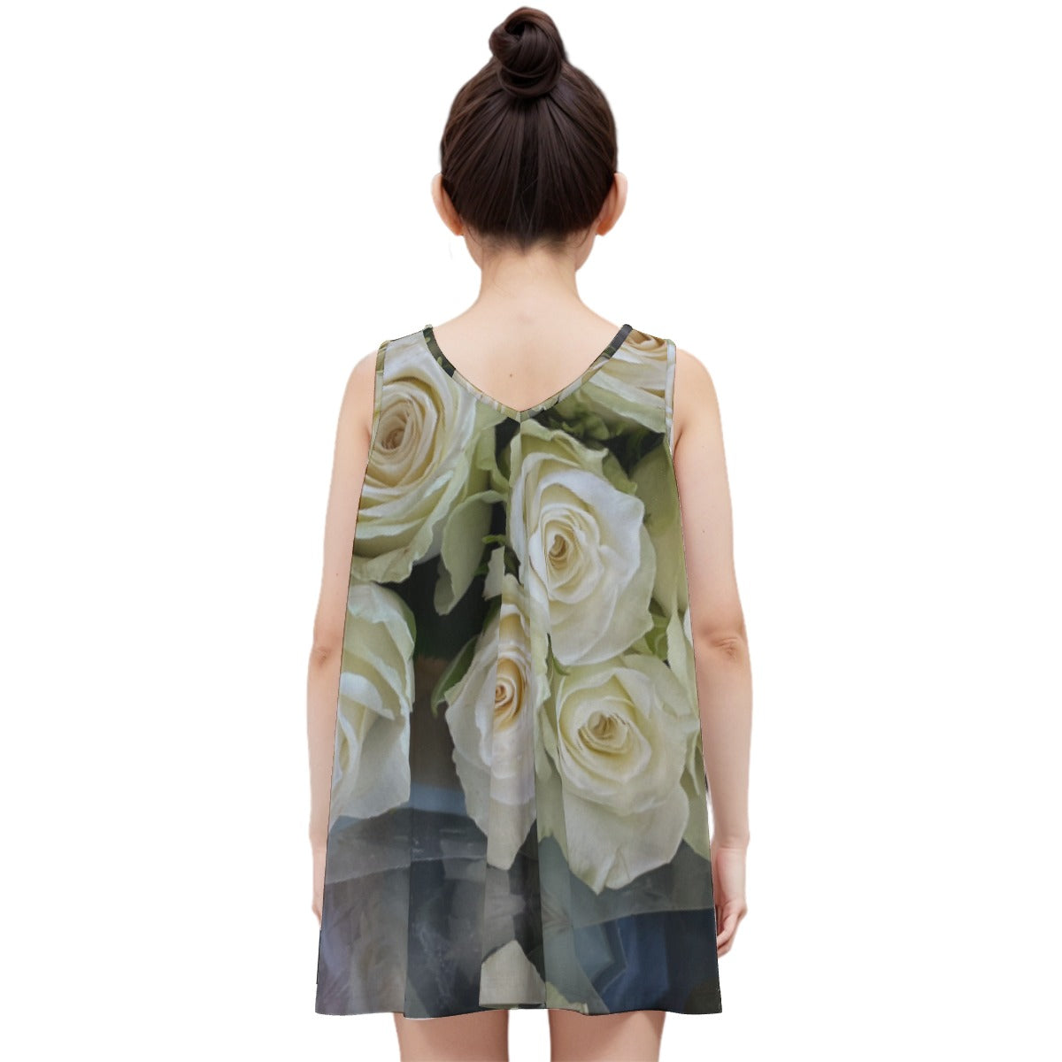“White Roses” Kid's Sleeveless Dress | 180GSM Cotton
