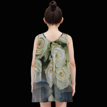 “White Roses” Kid's Sleeveless Dress | 180GSM Cotton