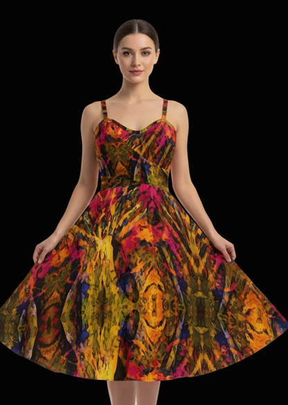 “Golden Flux” Women's Spaghetti Strap Dress