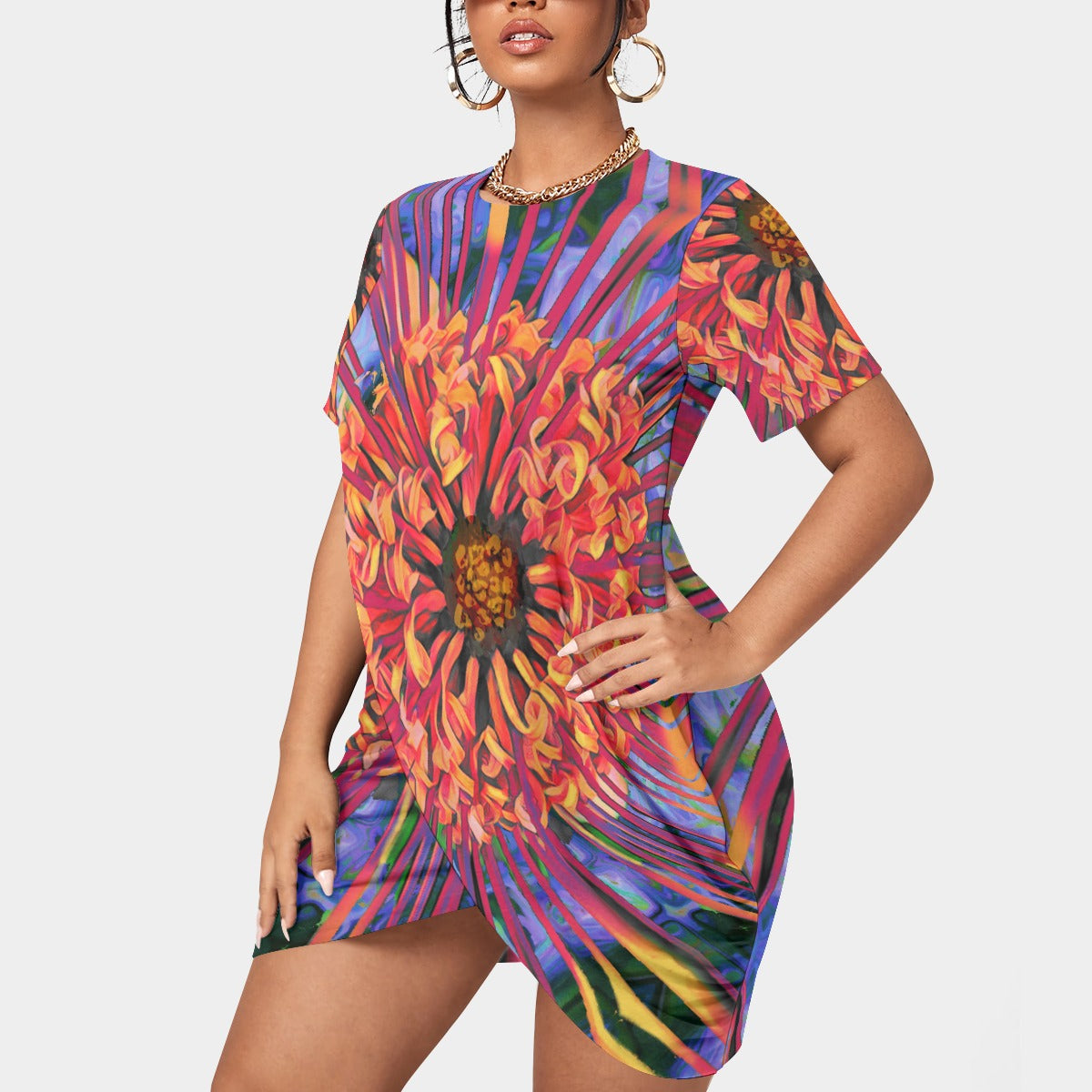“Protea”  Stacked Hem Dress With Short Sleeve（Plus Size）