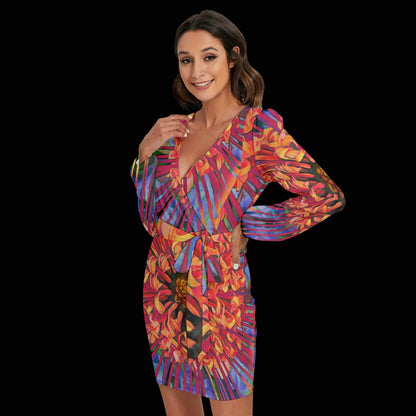 “Protea” Long Sleeve Dress With Waist Belt