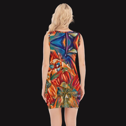 “Orchid Flame” Women's O-neck Sleeveless Hip Skirt