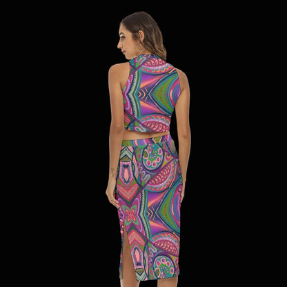 “Colour Burst” Women's Tank Top & Split High Skirt Set