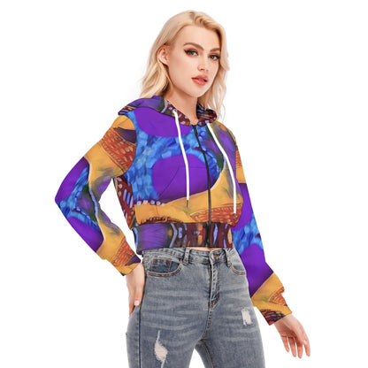“Colour Vortex” Women's Crop Top Hoodie With Zipper Closure
