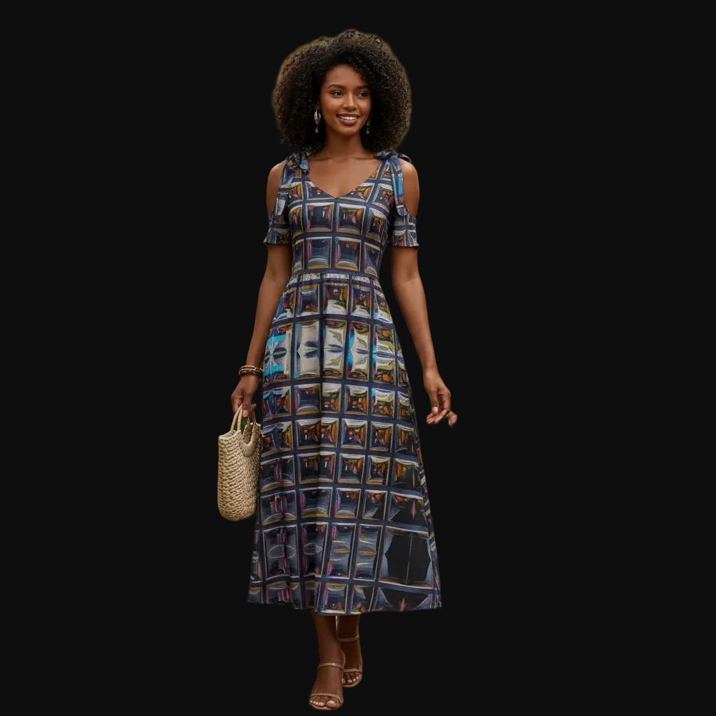 “Armoury” Women's V-neck Off-shoulder Dress