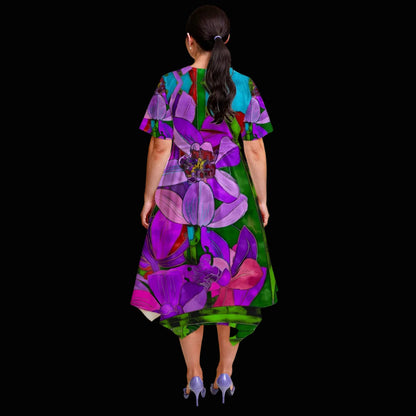 “Fantasia”  Women's Short Sleeve Belted Midi Dress