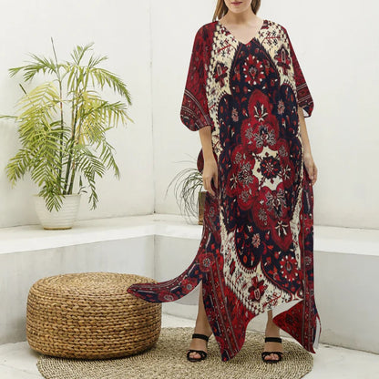 “Bohemian Bloom” Women's Imitation Silk V-neck Kaftan Robe