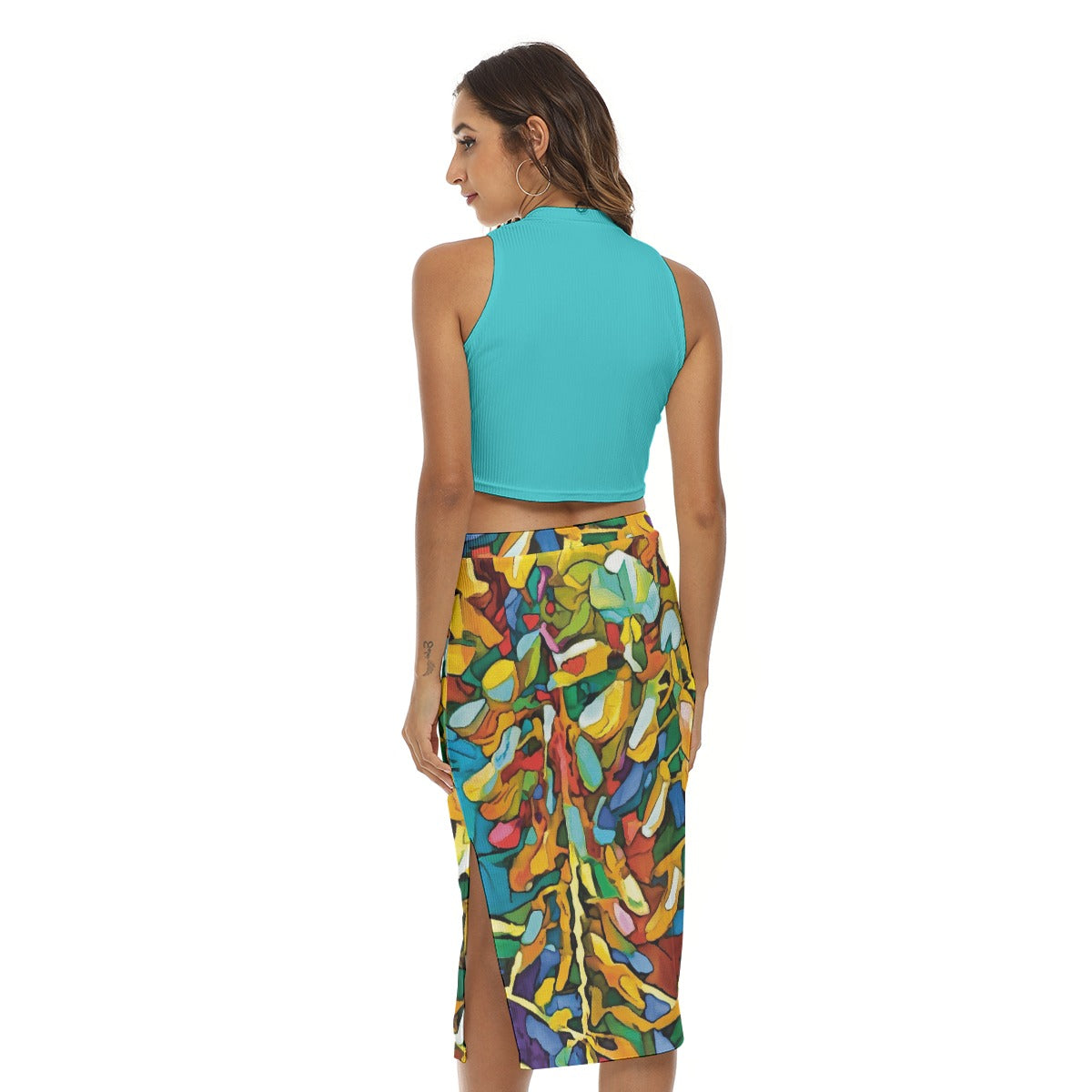 “Rainbow Wisteria” Women's Tank Top & Split High Skirt Set