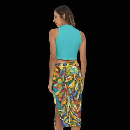 “Rainbow Wisteria” Women's Tank Top & Split High Skirt Set