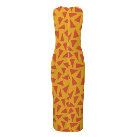 “Tangerine Tease” Women's Beach Perspective Chiffon Sleeveless Dress