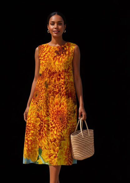 “Orange Chrysanthemum” Women's Sleeveless Dress