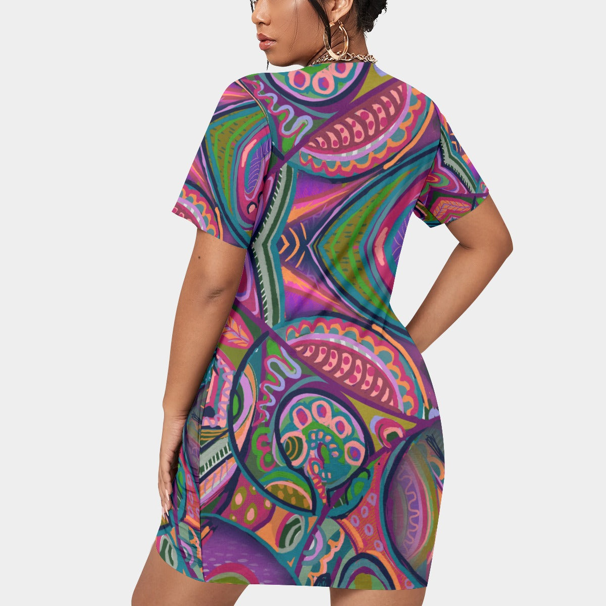 “Colour Burst”  Women’s Stacked Hem Dress With Short Sleeve（Plus Size）