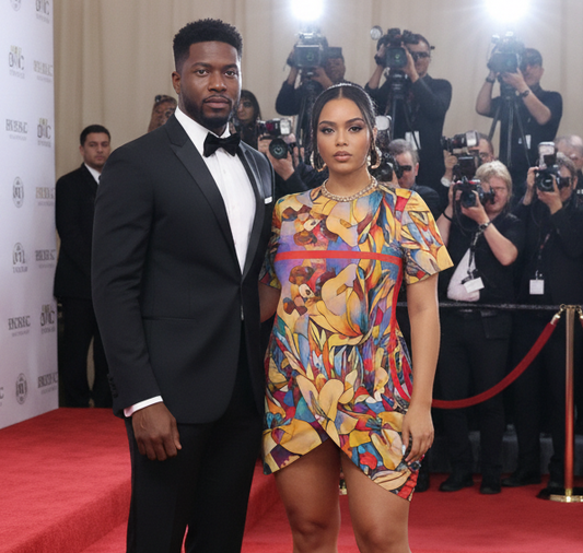 “Fragmented Bloom”  Women’s Stacked Hem Dress With Short Sleeve（Plus Size）