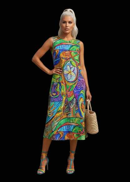 “Tropical Kaleidoscope” Women's Sleeveless Dress