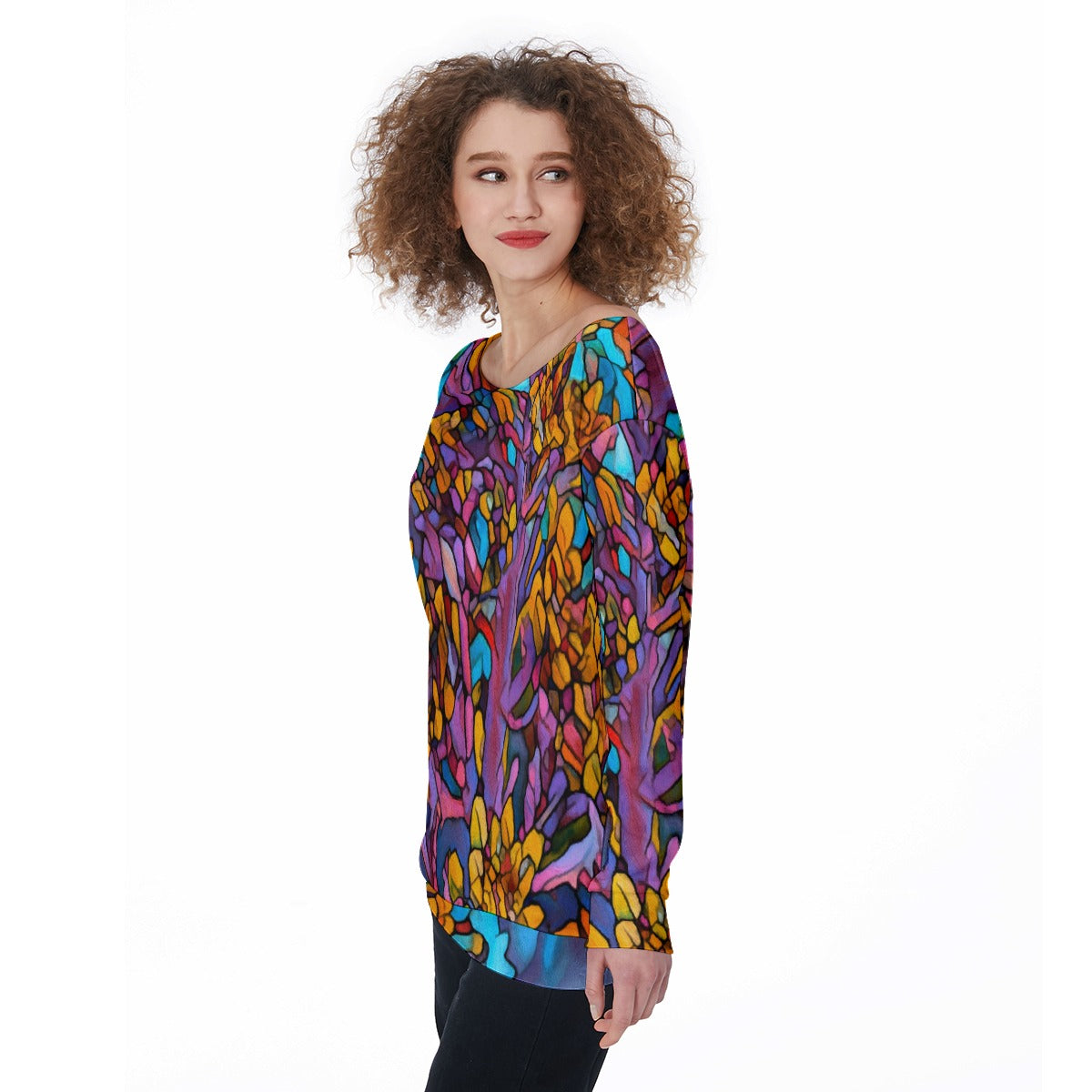 “Mosaic Pulse” Women's Off-Shoulder Sweatshirt