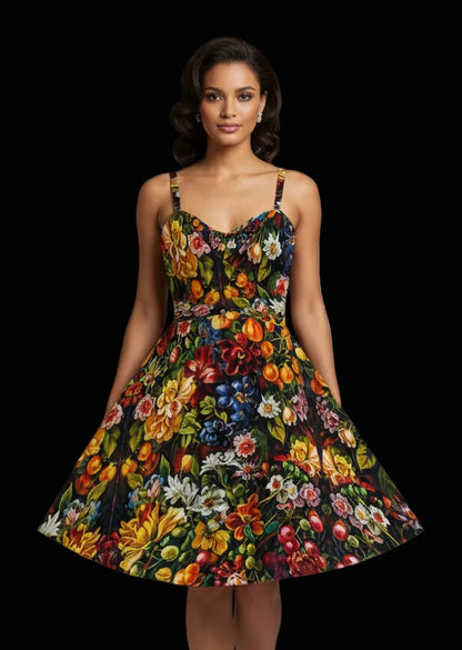 “Midnight Garden” Women's Spaghetti Strap Dress