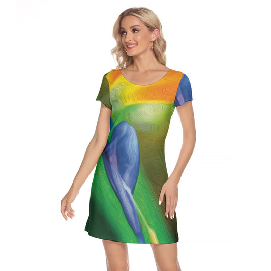 “Bird of Paradise” Women's Short Sleeve O-neck Dress