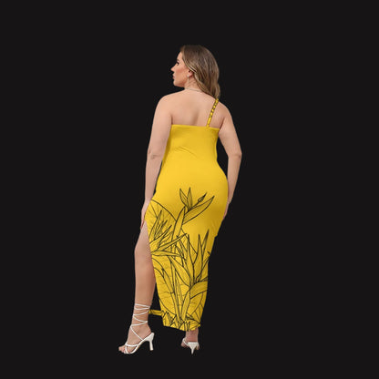 “Oscar”  Women's Oblique-Shoulder Exposure Dress With Side Split (Plus Size)