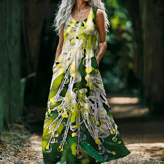“White Bottlebrush”  Women’s Sleeveless Maxi Dress