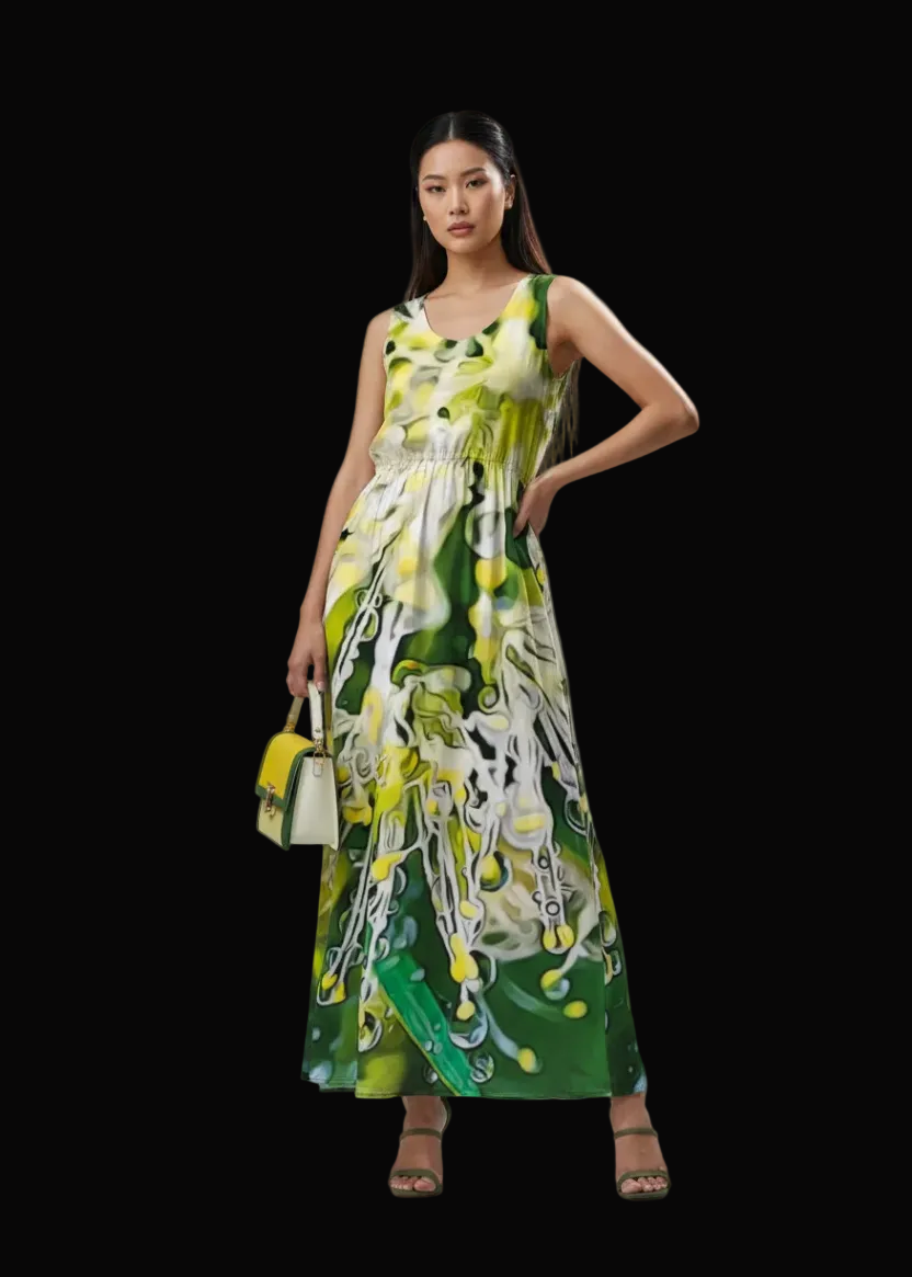 “White Bottlebrush”  Women’s Sleeveless Maxi Dress