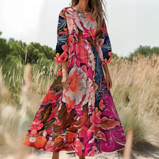 “Celestial Bloom” Women's Long Sleeve Dress