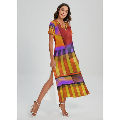 “Carnival” Women's V-neck Dress With Side Slit
