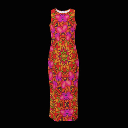 “Prismatic Petals” Women's Beach Perspective Chiffon Sleeveless Dress