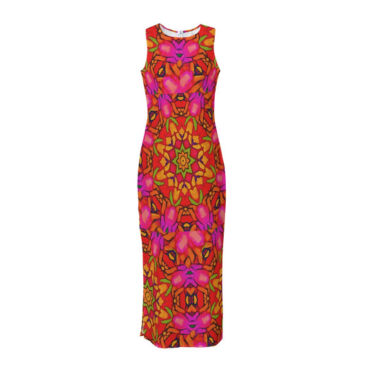 “Prismatic Petals” Women's Beach Perspective Chiffon Sleeveless Dress