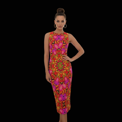 “Prismatic Petals” Women's Beach Perspective Chiffon Sleeveless Dress