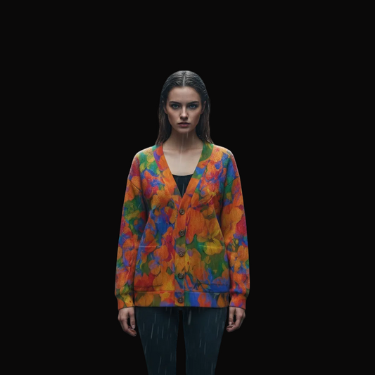 “Colour Garden”  Unisex V-neck Knitted Fleece Cardigan With Button Closure