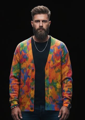 “Colour Garden”  Unisex V-neck Knitted Fleece Cardigan With Button Closure
