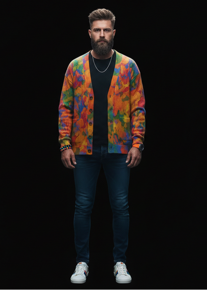 “Colour Garden”  Unisex V-neck Knitted Fleece Cardigan With Button Closure