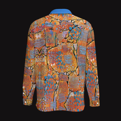 “Azure Canyon”  Men's Business Lapel Long Sleeve Shirt With Pocket|110GSM Imitation Flax