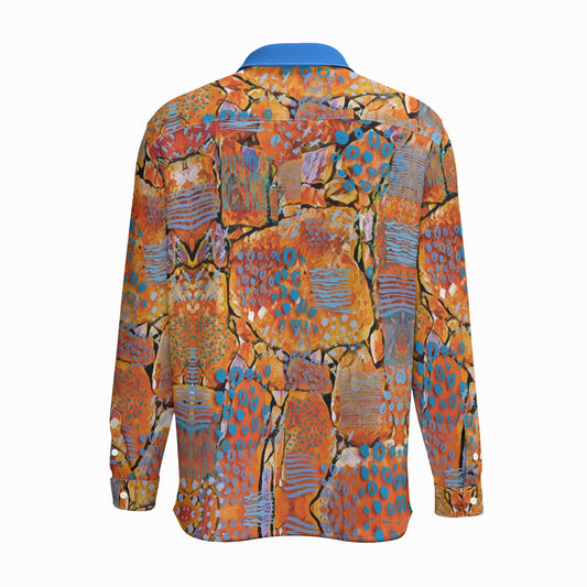 “Azure Canyon”  Men's Business Lapel Long Sleeve Shirt With Pocket|110GSM Imitation Flax