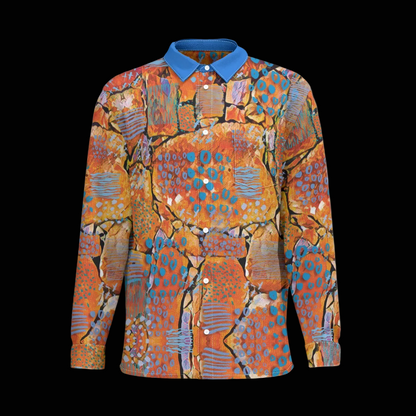 “Azure Canyon”  Men's Business Lapel Long Sleeve Shirt With Pocket|110GSM Imitation Flax