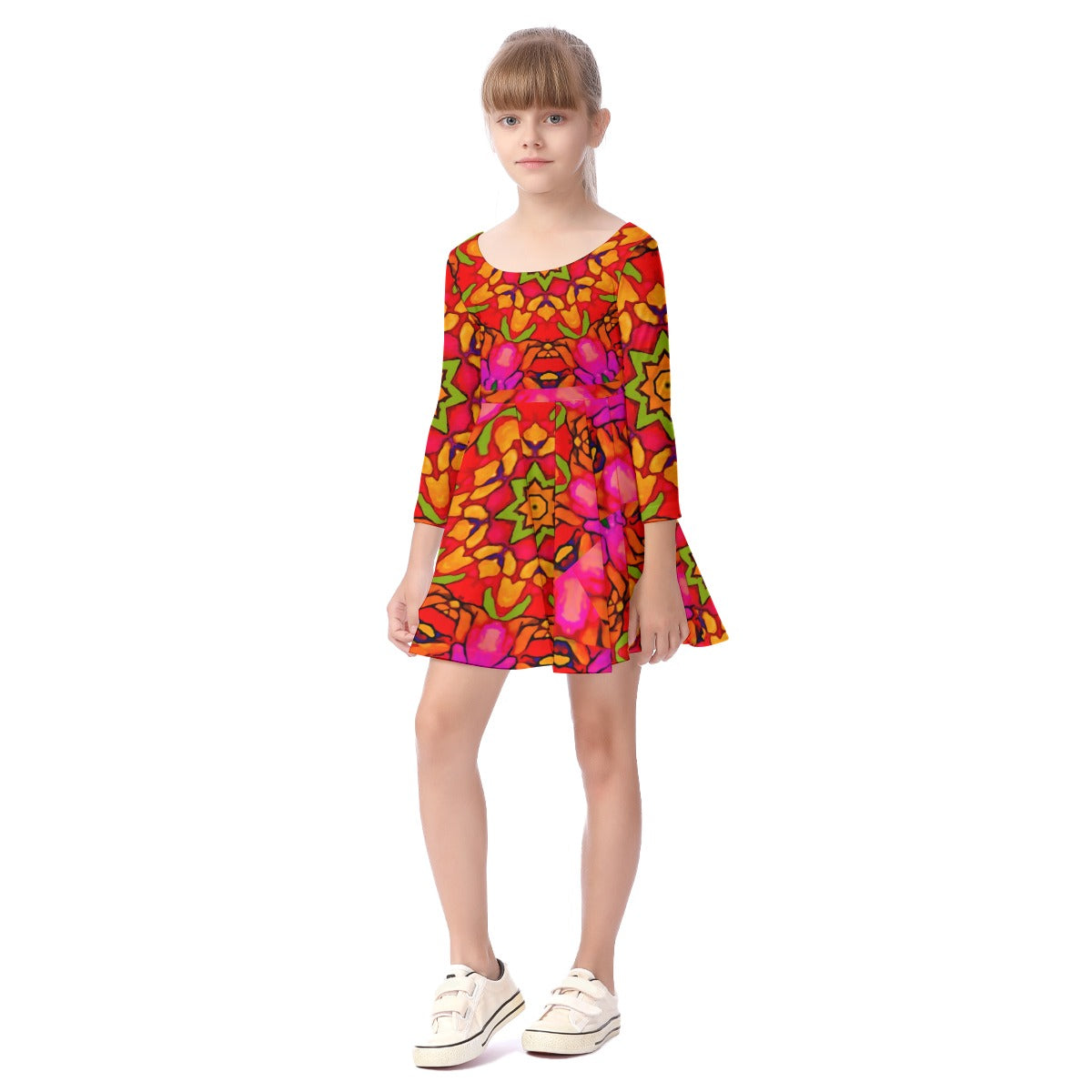 “Prismatic Petals” Kid's Long Sleeve Dress