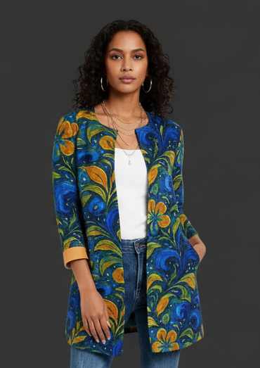 “Starry Night Blooms” Women's Faux Sweater Cardigan