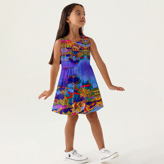 “Cerulean Spectrum” Girls Sleeveless A-Line Dress