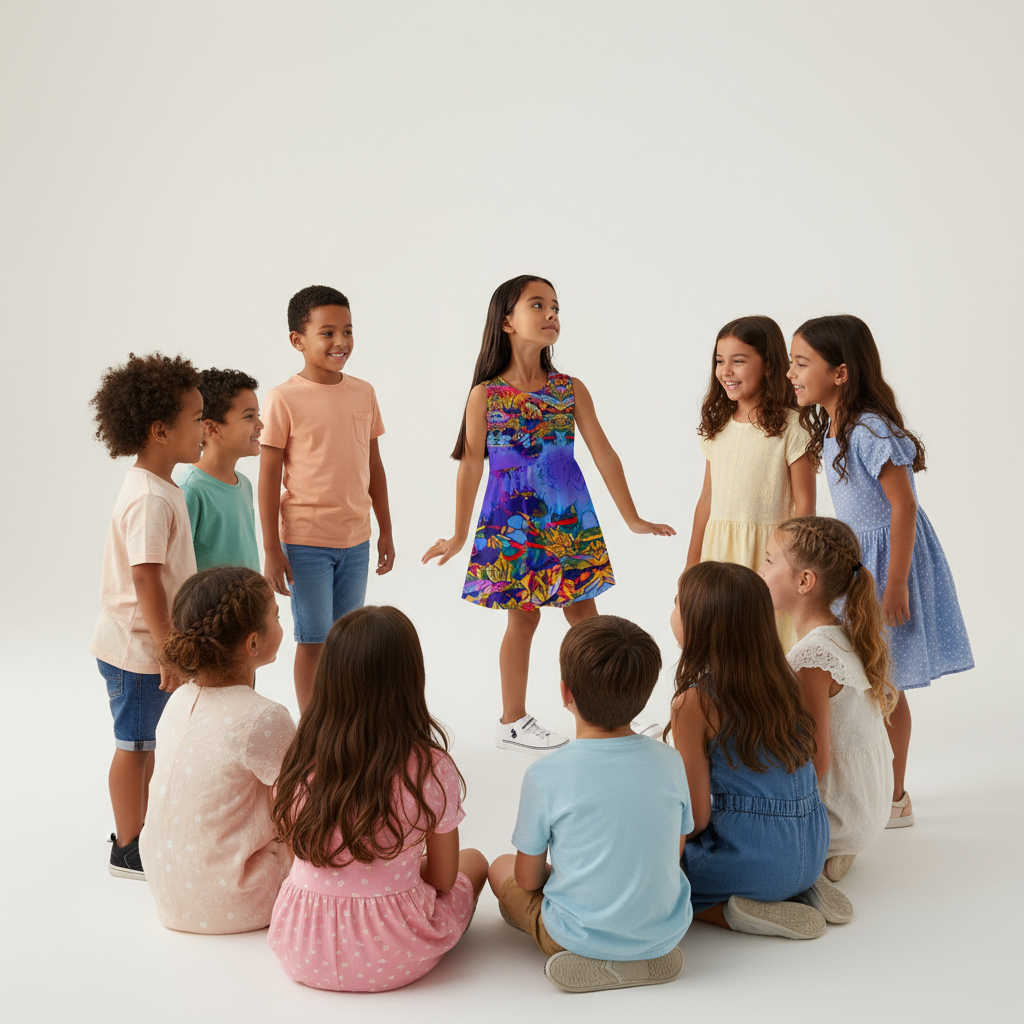 “Cerulean Spectrum” Girls Sleeveless A-Line Dress